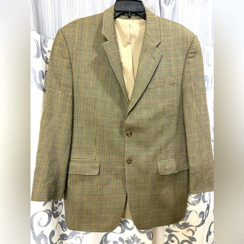 Vtg Ralph Lauren Men's Woolmark Sport Jacket Tan Houndstooth Tweed Blazer Sz 40R